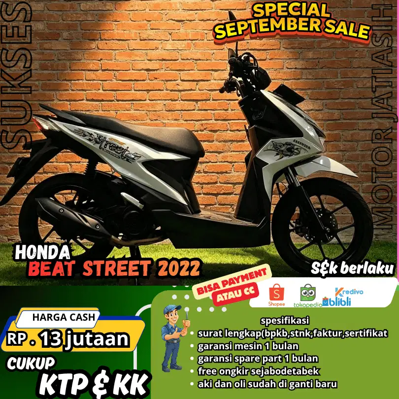 HONDA BEAT STREET 2022 PLAT JAKARTA DISKON HARGA TERMURAH BISA PAYMENT