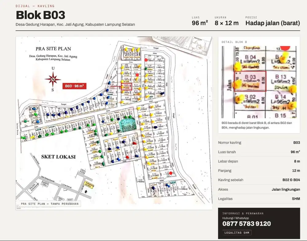 Dijual 1 Kavling SHM 96 m² dekat Gerbang Tol & Kampus ITERA