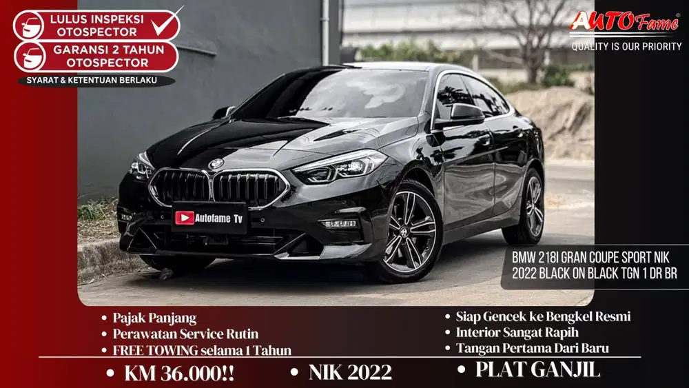 KM36RB BMW 218i Gran Coupe Sport NIK 2022 Black On Black Tgn 1 Dr Br