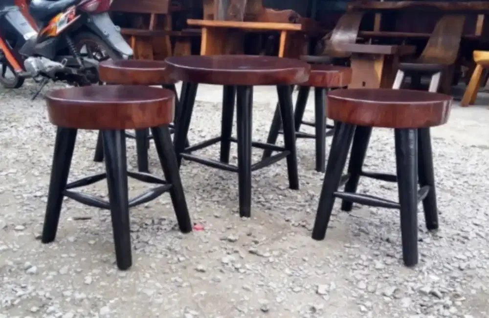 Meja kursi tamu teras taman kayu utuh set 4 kursi