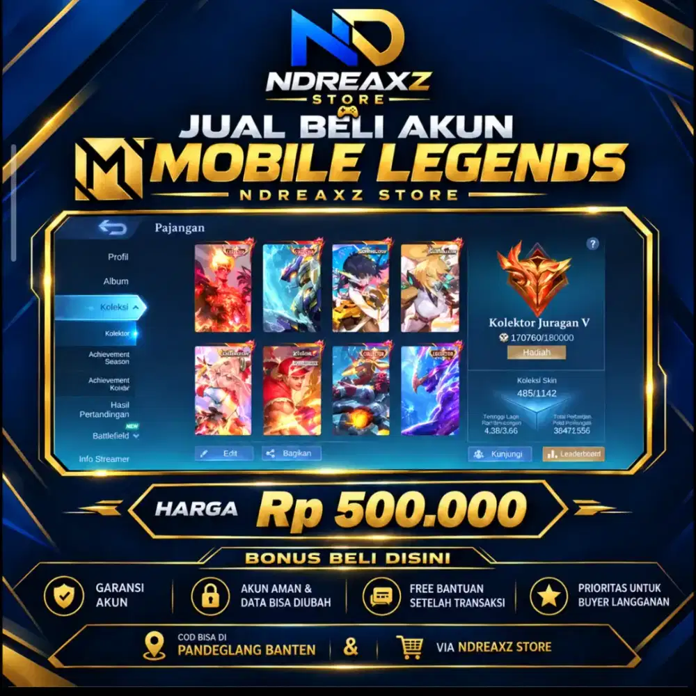 JUAL AKUN MOBILE LEGENDS NOMINAL 500K