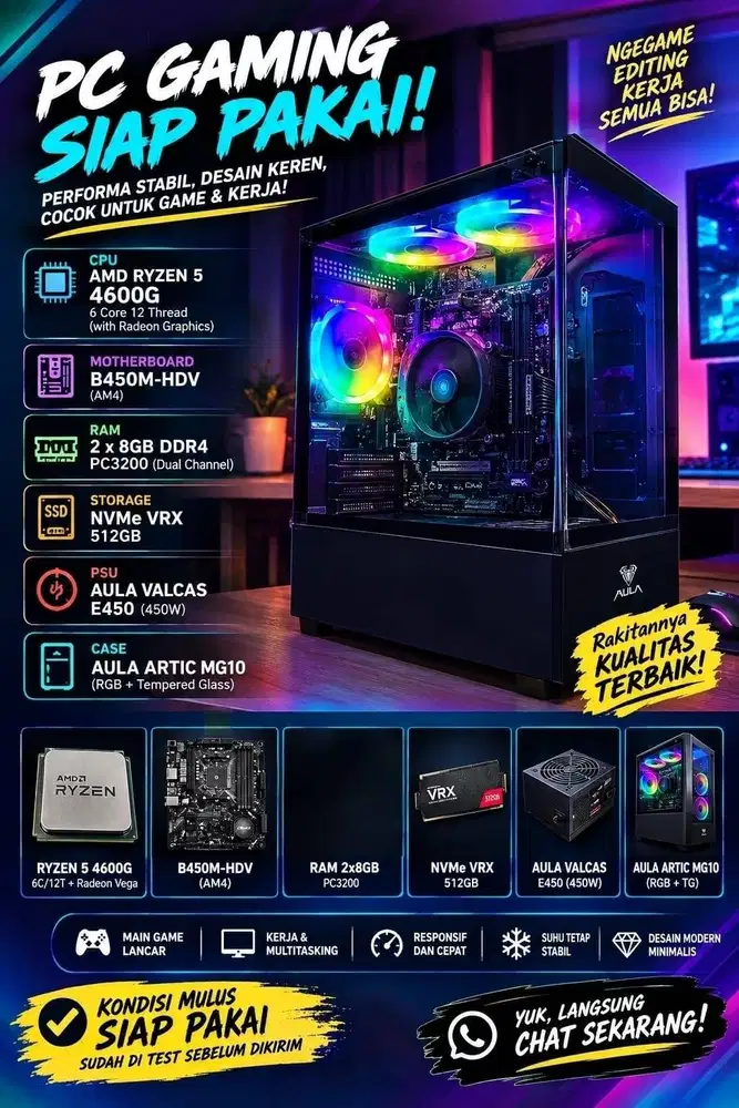 Komputer Gaming Desain Ryzen 5-4600G 16Gb NVME 512Gb Radeon Vega Share