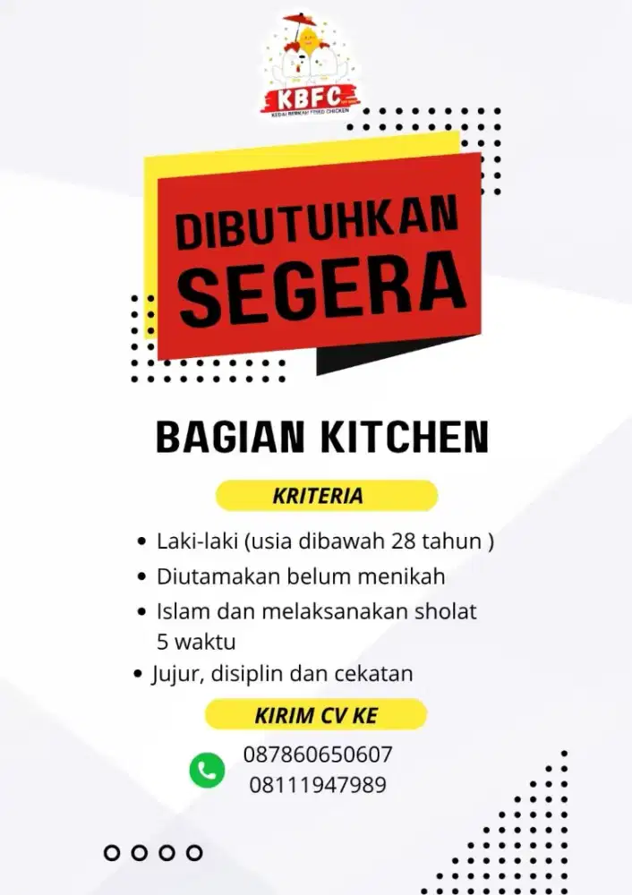 Dibutuhkan tim kitchen laki laki