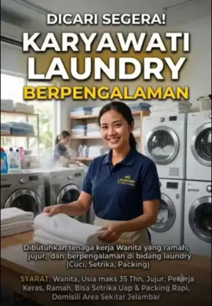 Lowongan kerja bidang laundry untuk berpengalaman