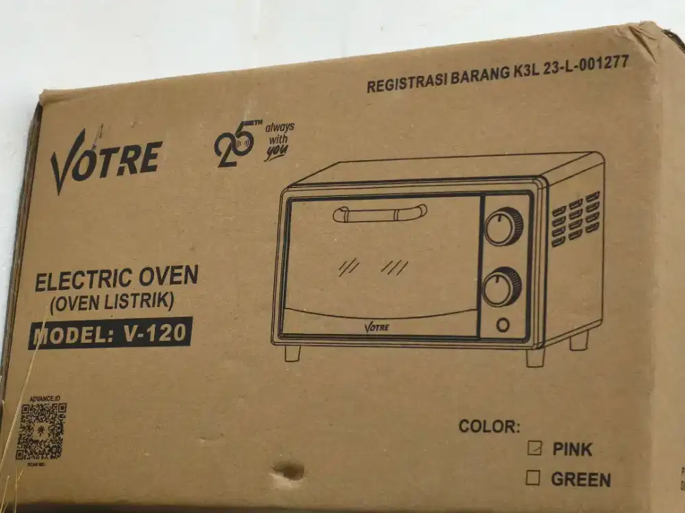 Oven listrik votre v120 uk 12 L multifungsi warna pink