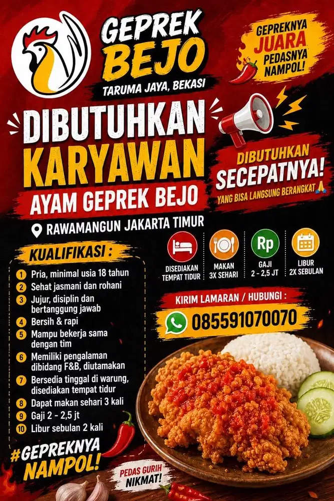LOWONGAN GEPREK BEJO CAB RAWAMANGUN