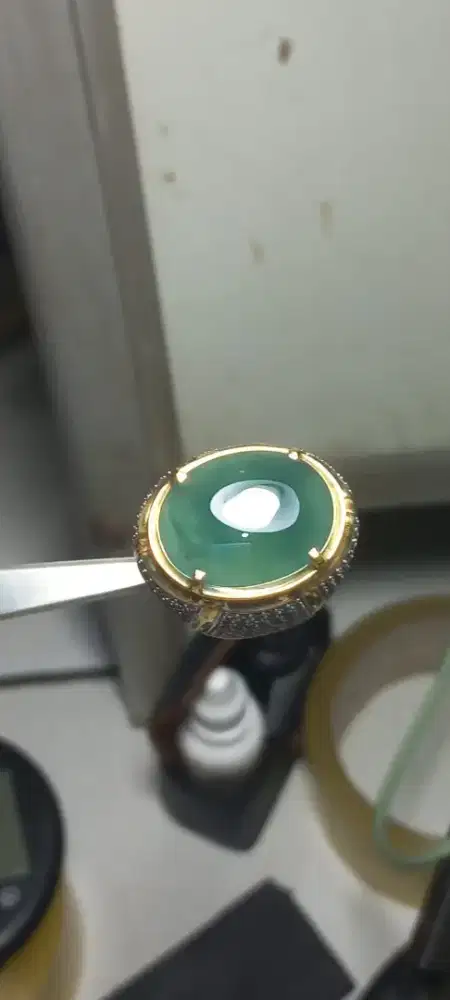 Giok Burma tipe A Cristal ring perak