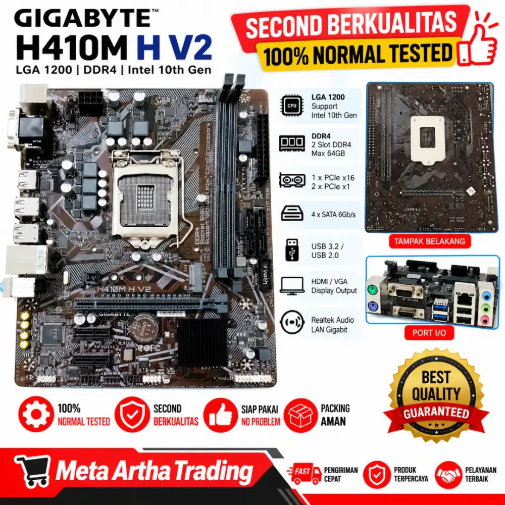Motherboard Gigabyte H410M H V2 LGA1200 DDR4 SECOND 100% Normal Tested