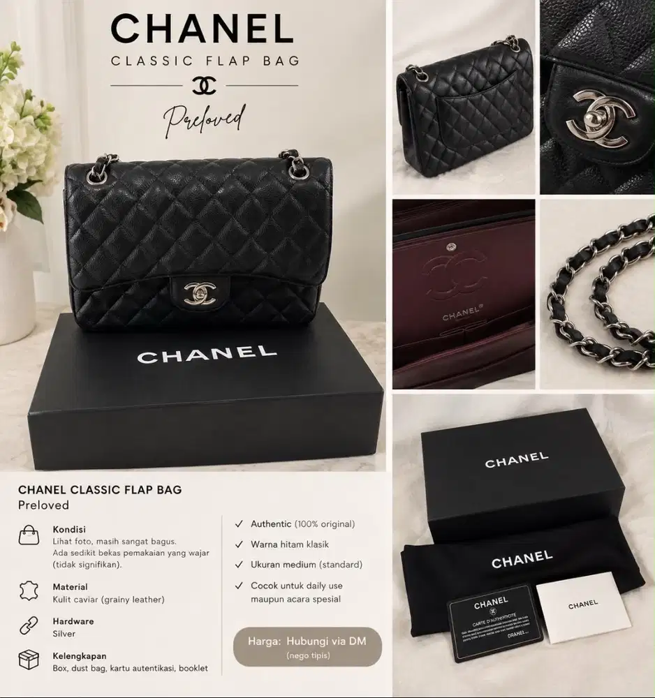 Chanel classic original flap bag hitam tas wanita cewek cewe branded
