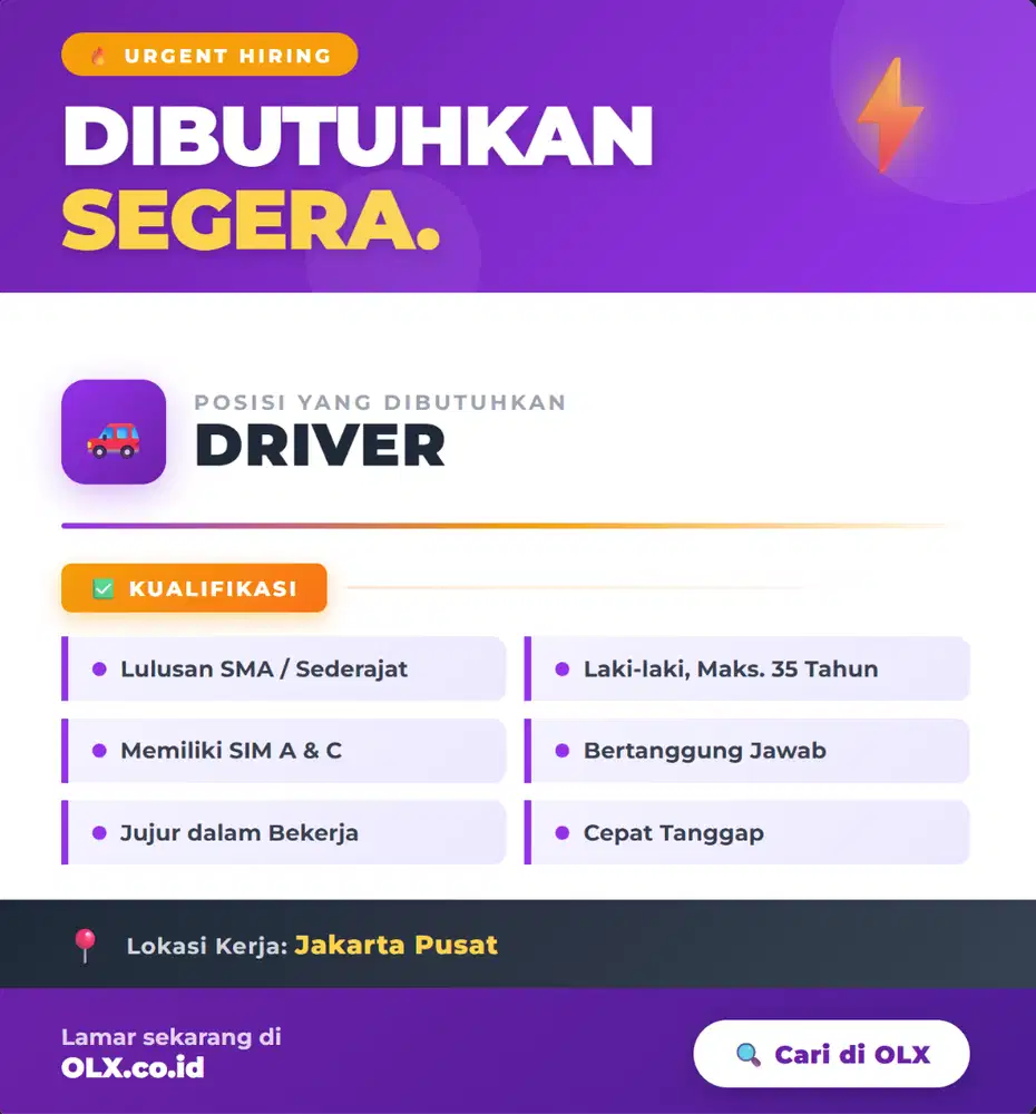 LOWONGAN UNTUK DRIVER/STAFF KANTOR