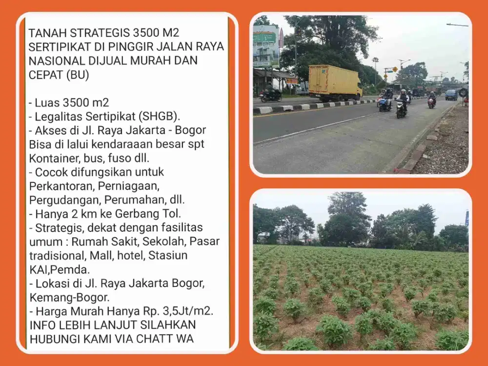 Investasi Tanah 3.500 m² Kemang Bogor, ±150 M dari Rencana Gerbang Tol Baru.