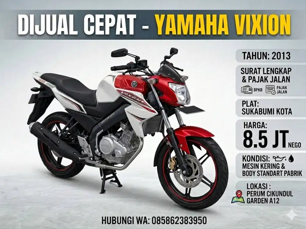 YAMAHA VIXION NVL 2013 SS lengkap Pajak Jalan Mesin Kering