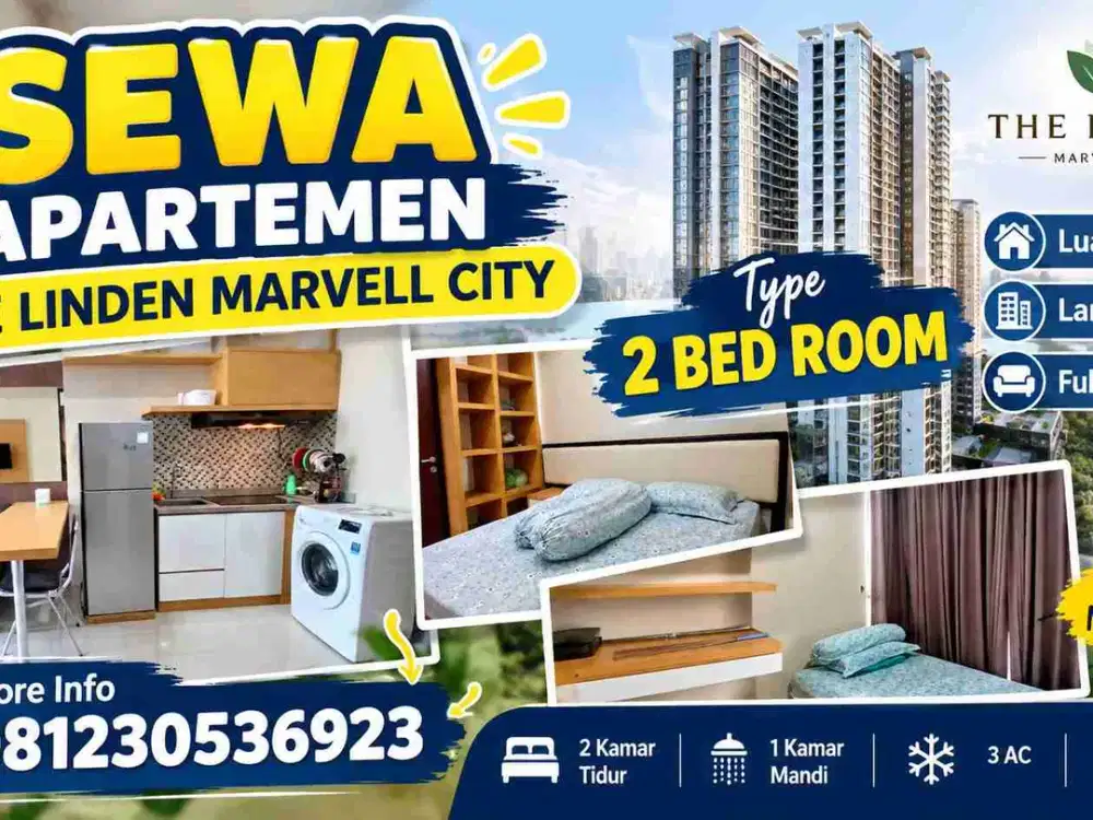 sewa apartemen 2 bed room the Linden Marvell city full furnished ada mesin cuci