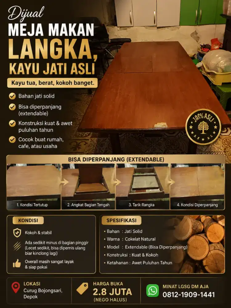 MEJA MAKAN JATI EXTENDABLE LANGKA
