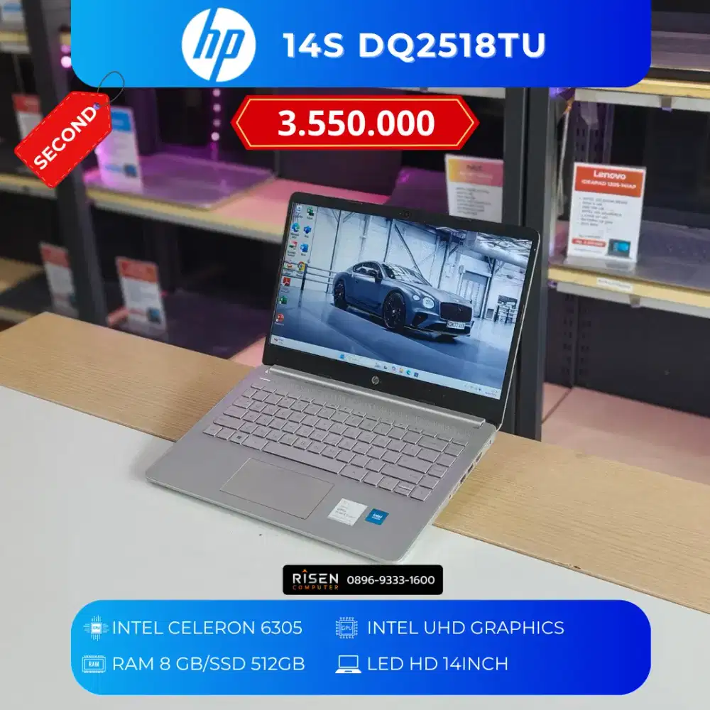 HP 14S DQ2518TU Intel Celeron 6305 RAM 8GB SSD 512GB HD 14inch Bekas