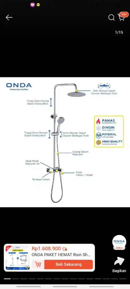 ONDA RAIN SHOWER SET KAMAR MANDI 3 IN 1