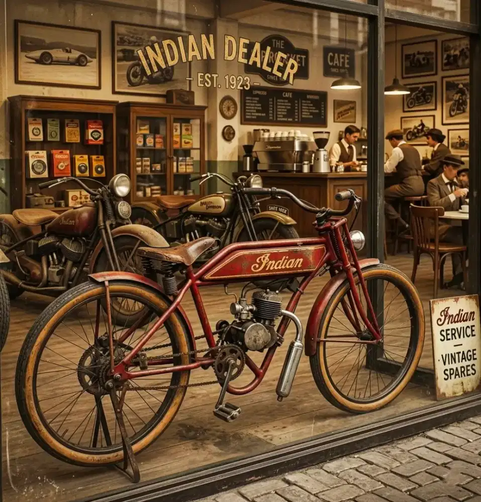 Sepeda Indian 2 tak 80 cc modif retro lawas jaket kulit helm vintage