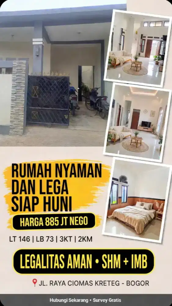Rumah Ciomas bogor LT146/73 SHM 3KT Non Cluster tusuk sate bebas usaha
