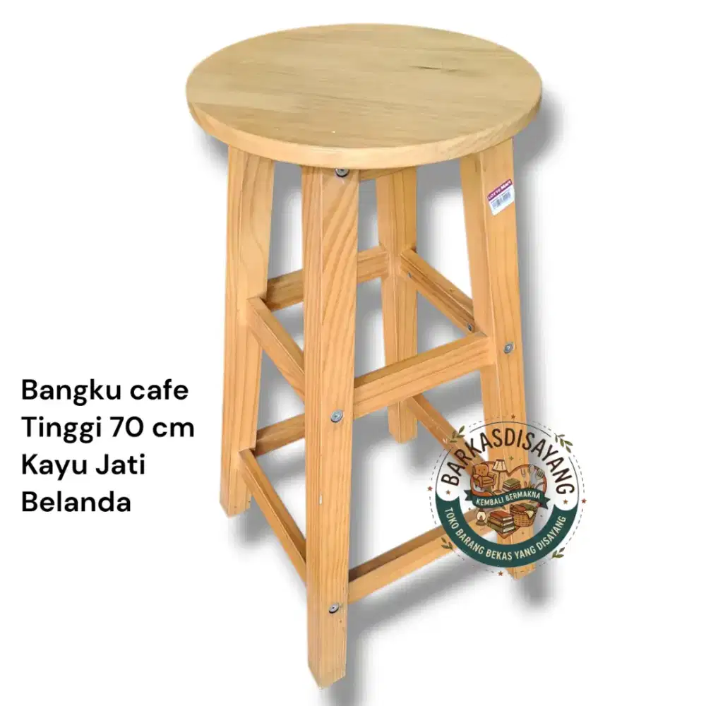 JUAL MURAH 1 PC BANGKU CAFE BANGKU KAYU JATI BELANDA TINGGI 70CM