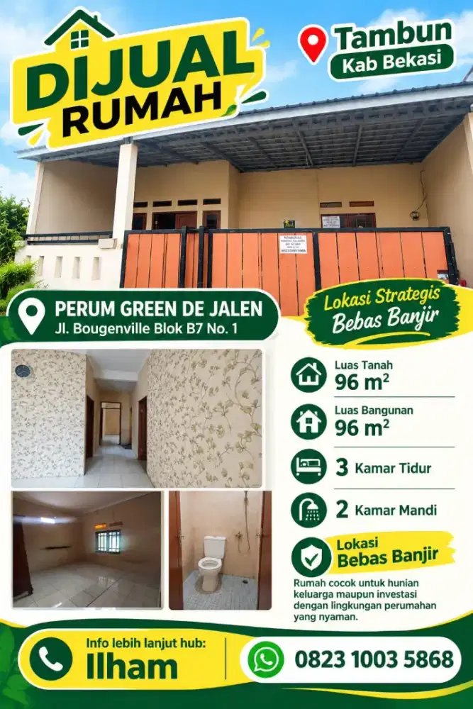 DIJUAL CEPAT RUMAH MURAH BEBAS BANJIR DI BEKASI STRATEGIS