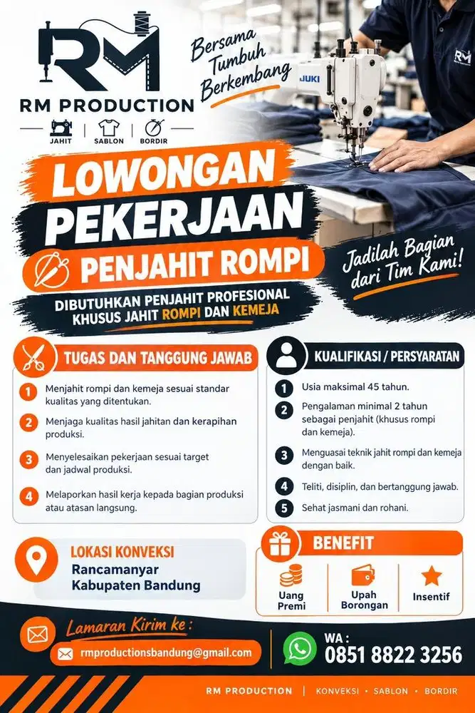 Lowongan Kerja Penjahit Rompi Kemeja