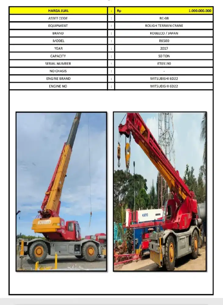 Raughterain crane kobelco RK500 tahun 2017
