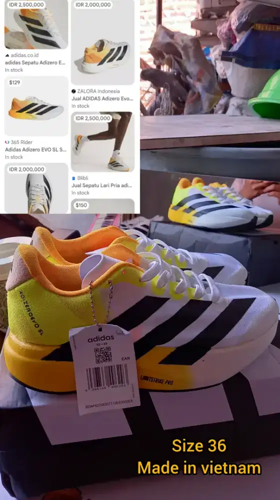 Sepatu running 4didas size 36 yellow made in vietnam