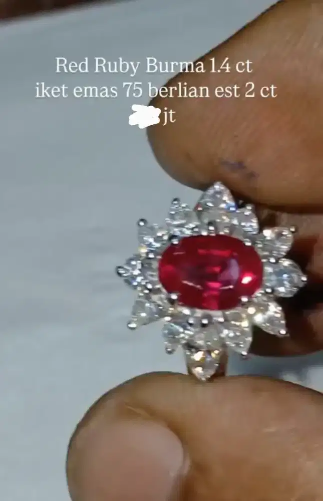 Ruby burma ring White GD 75%