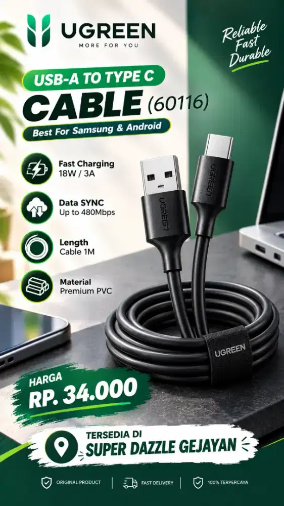 UGREEN USB A TO TYPE C CABLE (60116)