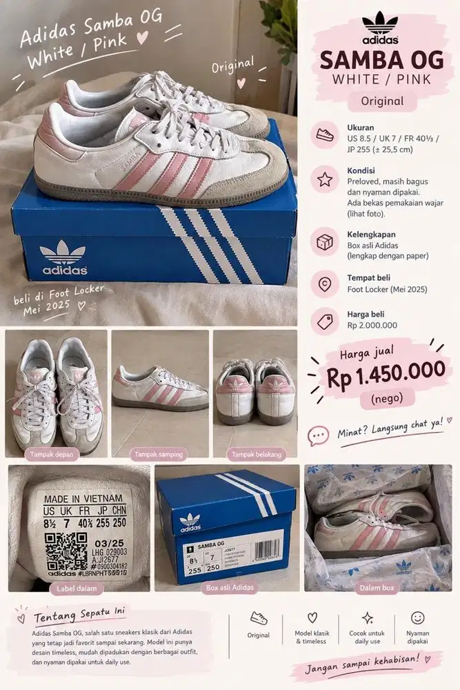 ADIDAS SAMBA OG WHITE/PINK ORIGINAL