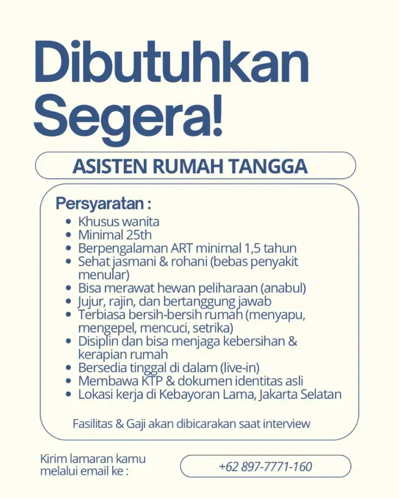 Dibutuhkan segera ART