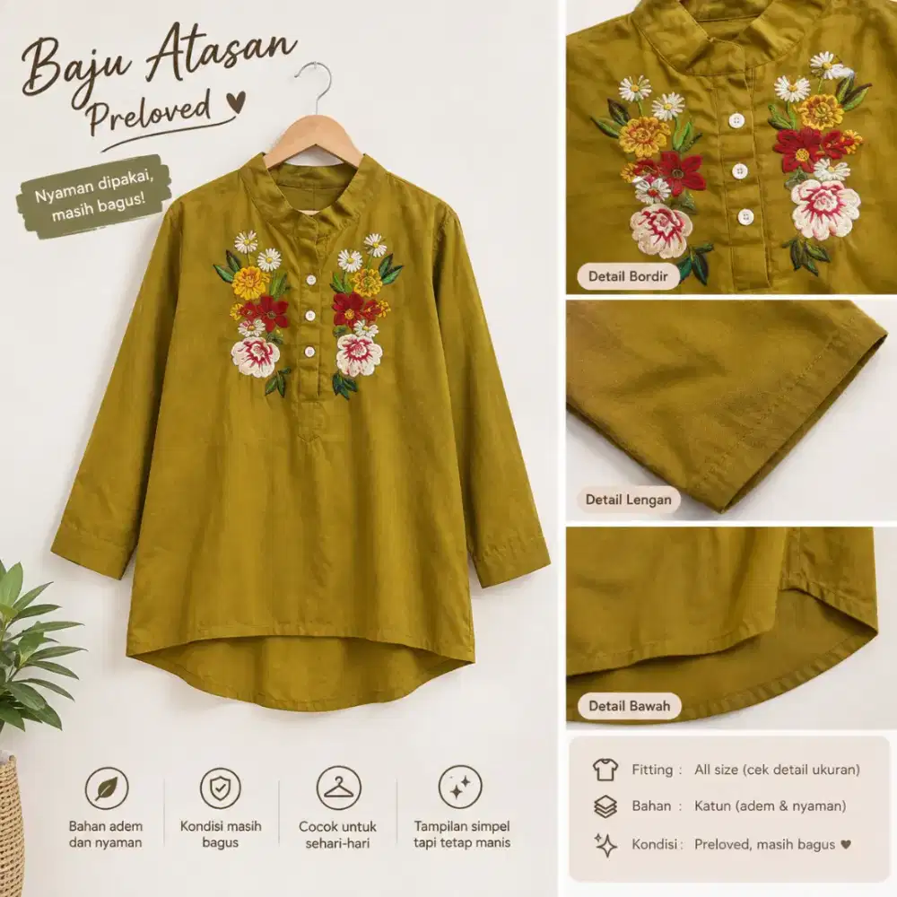 Baju Atasan Mona Yellow Preloved – Blouse Bordir Wanita