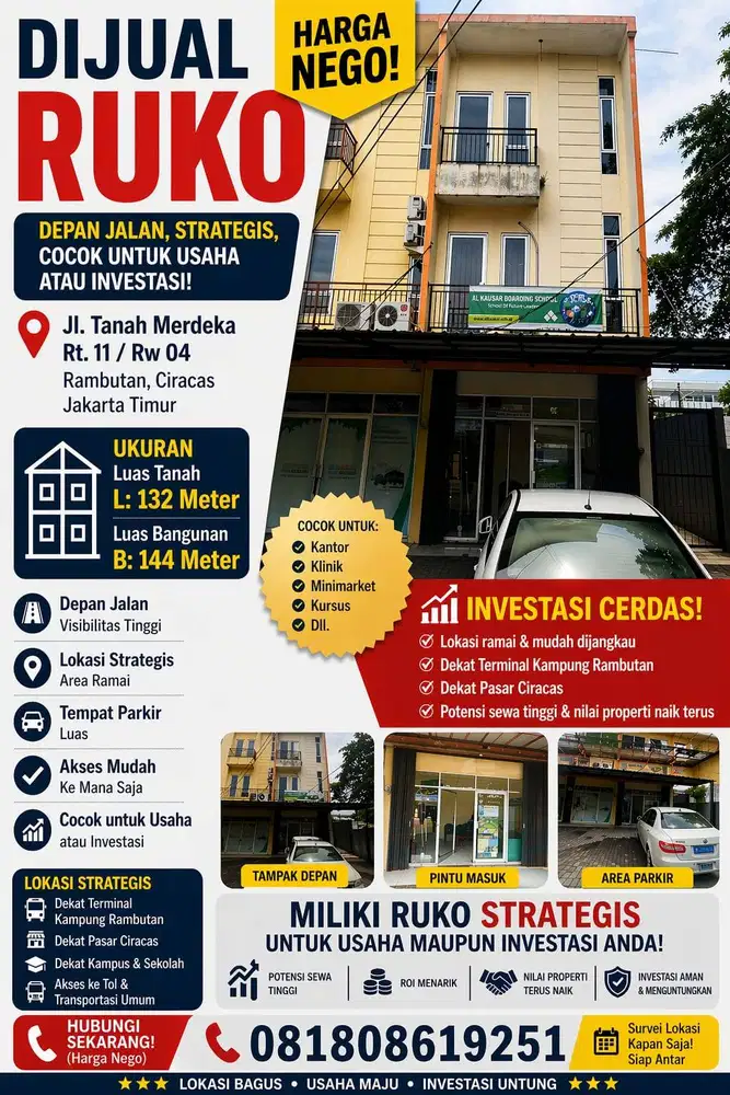 Di Jual Ruko Depan Jalan Strategis