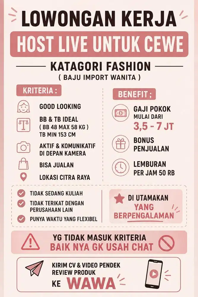 Lowongan kerja host live untuk wanita diutamakan yang berpengalamn