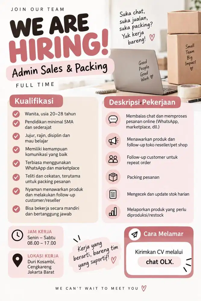 Lowongan Admin Sales dan Packing