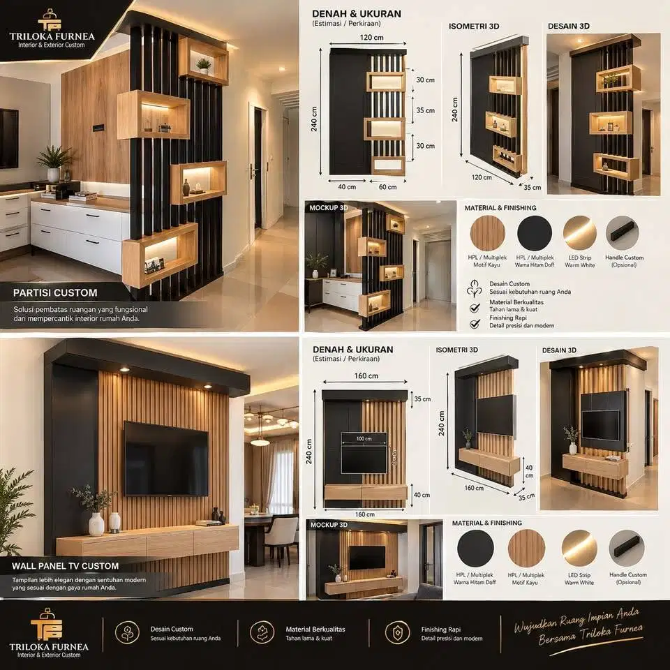 Partisi custom untuk rumah villa dan bangunan komersil lainnya