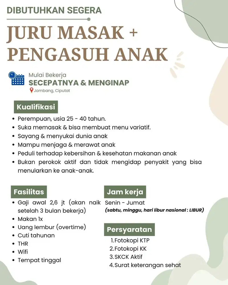 Juru masak daycare