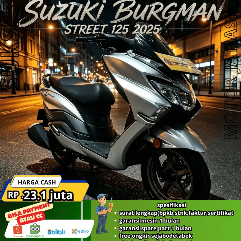 SUZUKI BURGMAN 125 STREET 2025 MOTOR IRIT PLAT BOGOR BISA PAYMENT JUGA