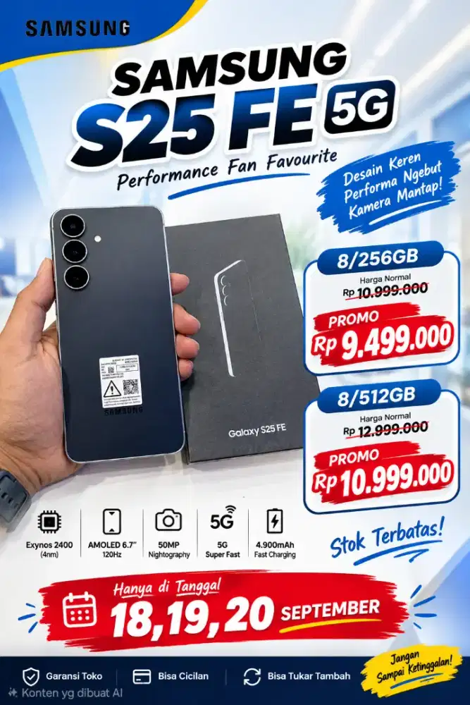 9.499.000 Samsung S25 FE  ‼️
NEW, SEGEL, RESMI SEIN
9