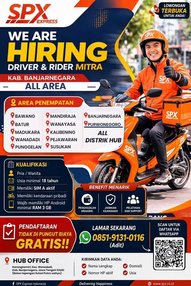 Dibutuhkan Driver & Rider Mitra SPX Express (Shopee) BANJARNEGARA