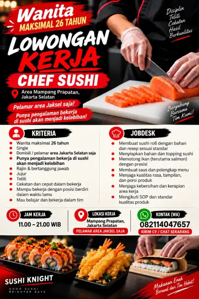 Lowongan kerja chef sushi