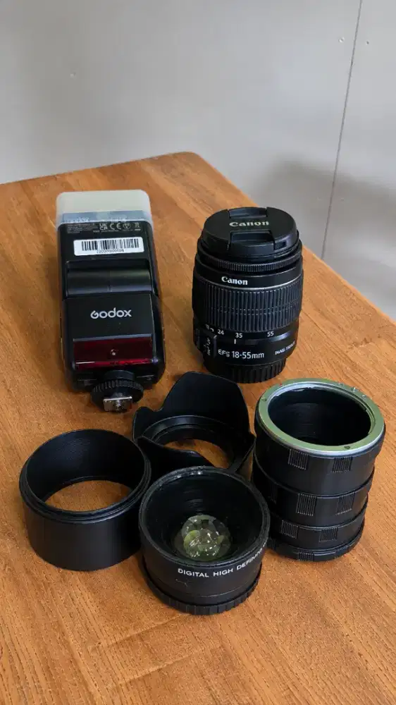 Flash godox TT350c + Lensa KIT canon 18-55 mm + aksesoris
