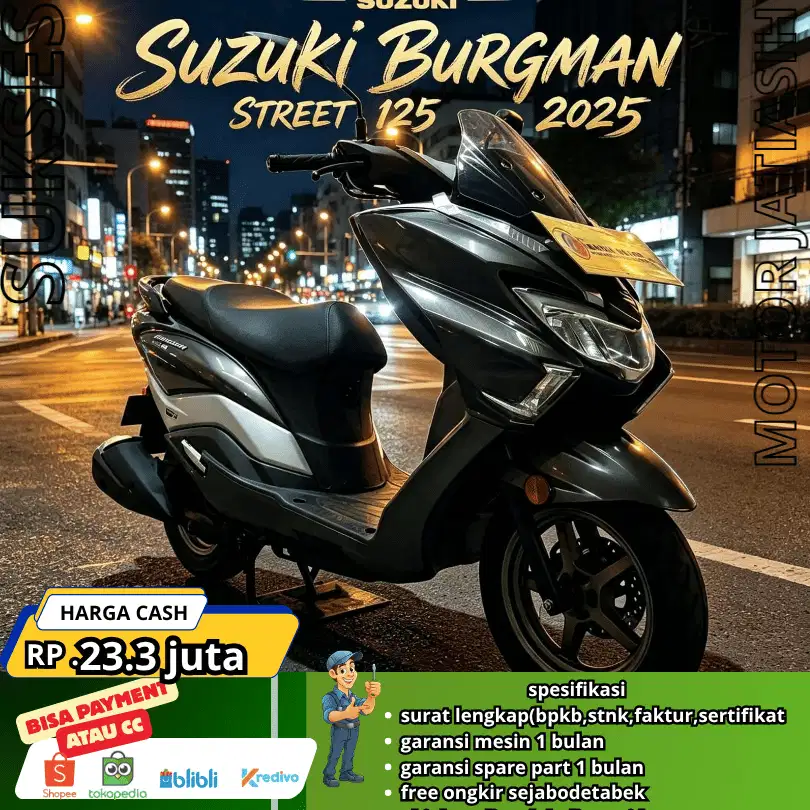 SUZUKI BURGMAN 125 STREET 2025 MOTOR IRIT PLAT JAKARTA BISA PAYMENT