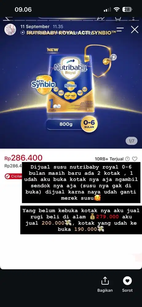 Susu nutri baby royal 0-6 bulan 800gr baru