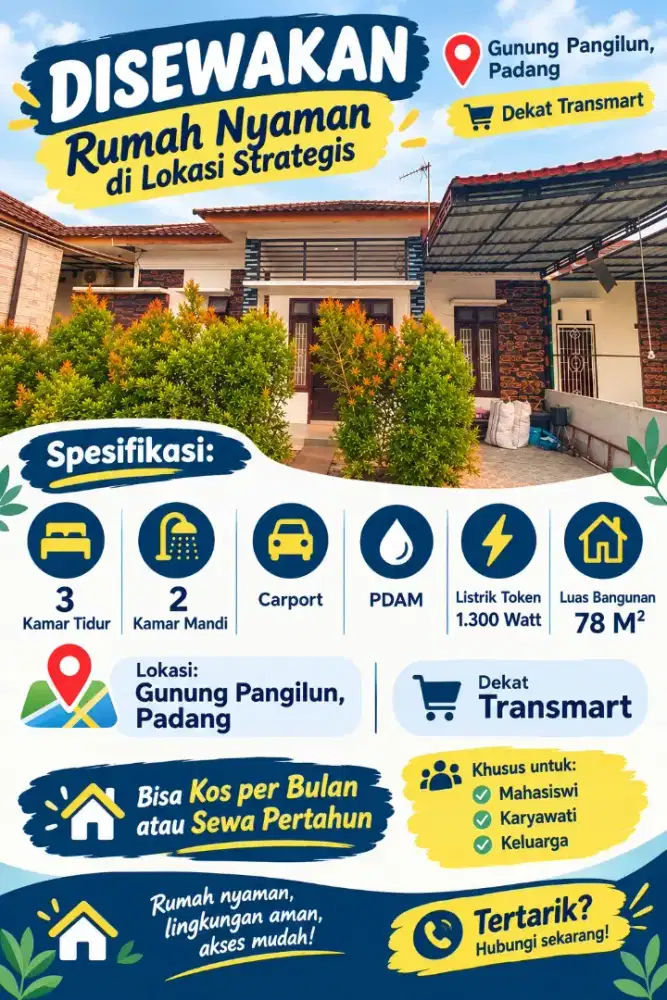 Disewakan rumah di gunung pangilun