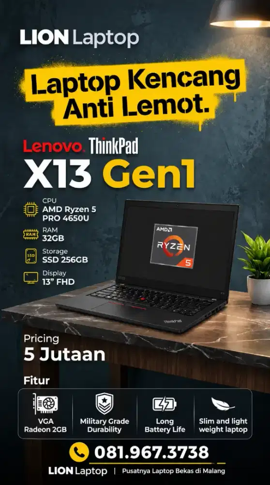 32GB Lenovo Thinkpad X13
AMD Ryzen 5 PRO-4650U