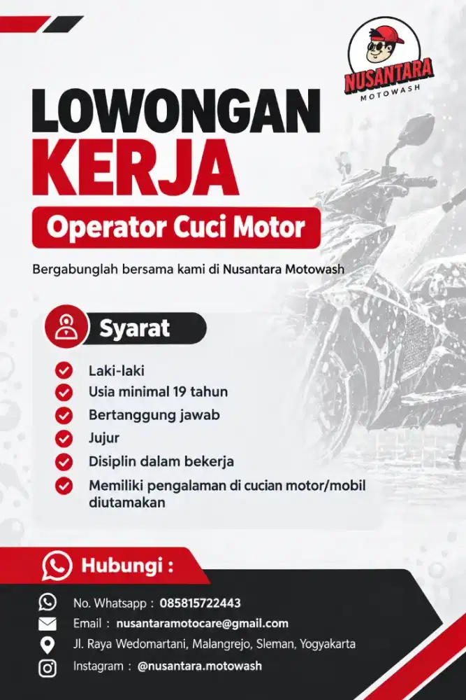 Lowongan Kerja Operator Cuci Motor
