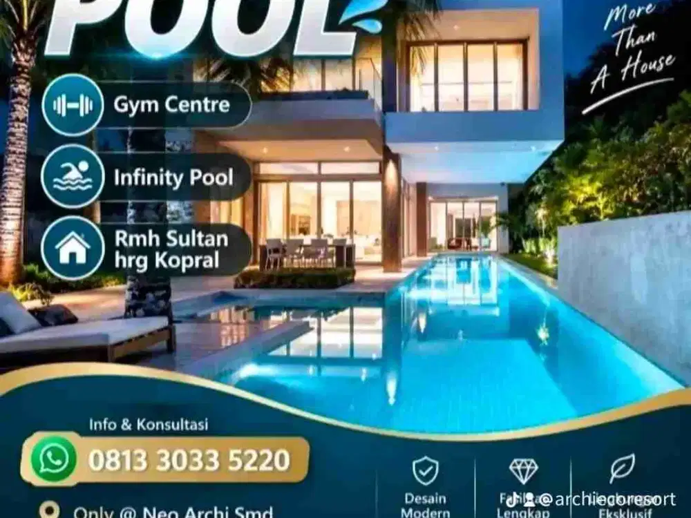 Free AC !! Dijual Rumah Sultan Type 120/150 + Private Swimming Pool. Type Tunggal....