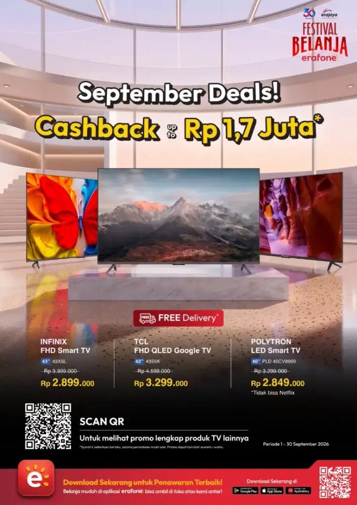 Tv infinix, xiomi, tcl, polytron promo cashback