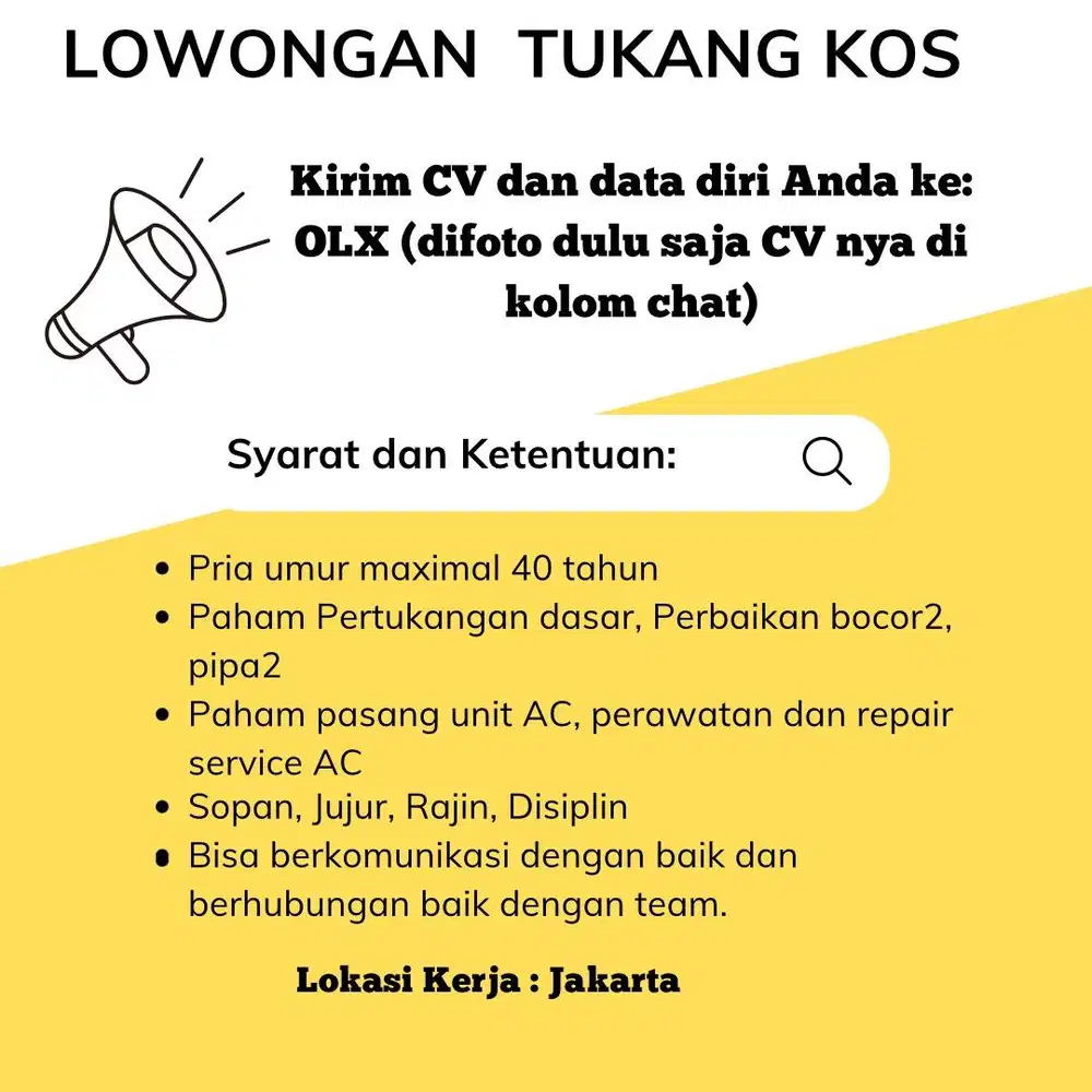 Lowongan Tukang Kos